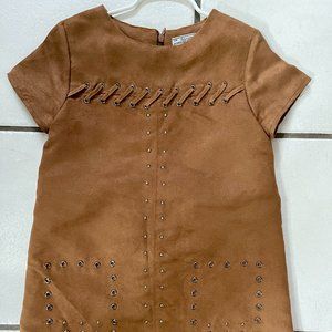 $60 Mayoral suede like fabric tan with metal accents girl's dress size 8